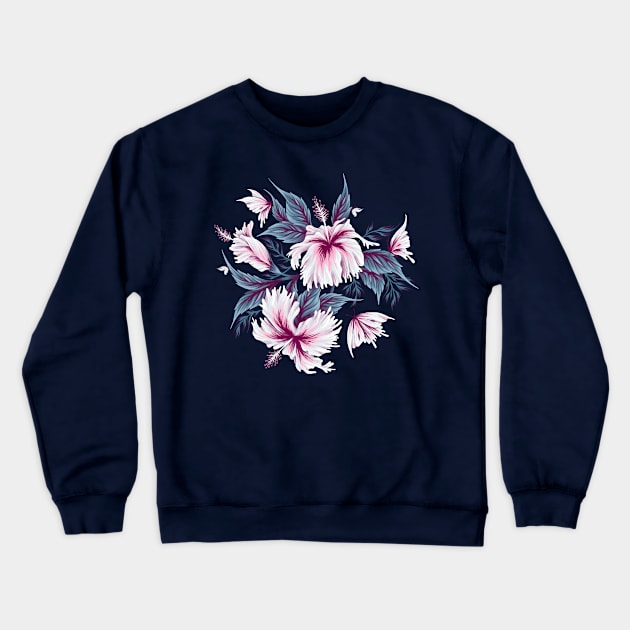 Hibiscus Butterflies - Light Blue Pink Crewneck Sweatshirt by andreaalice